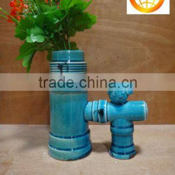 Aqua blue small size ceramic flower vase for table decor