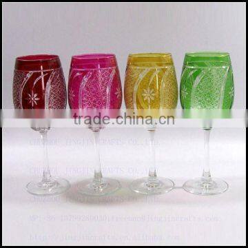 French Pink Hand Cut Red Wine Glass With Red Stem photo-3