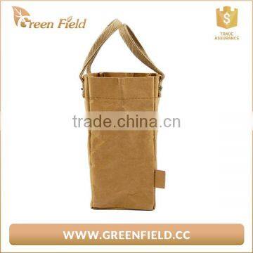 Brown Washable Kraft Paper Single Wine Bottle Bag With Handles photo-2
