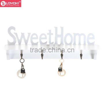 Home Furniture"Sweet Home" Design White Wood Wall Mounted Shelf With 4 Coat Hook Entryway Organizer Storager Rack Wall Shelf photo-4