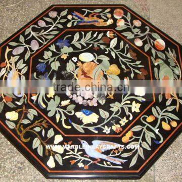 Marble Stone Inlaid Octagonal Shape Coffee Table Top Agra Inlay