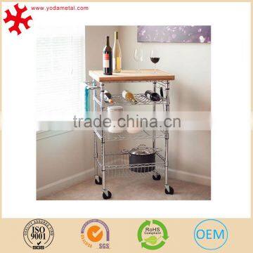 Floor standing 3-shelves stainless steel kitchen trolley with wheels