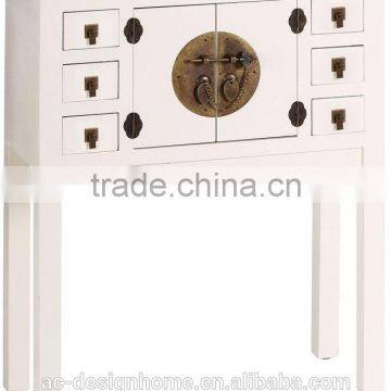 CREAM ORIENTAL WOODEN CABINET W/2 DOORS & 6 DRAWERS