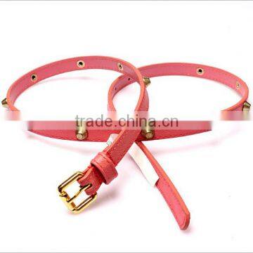 Fashion Rivets Decorated Pin Buckle Sex Girl Thin Pink PU Waist Belt photo-2