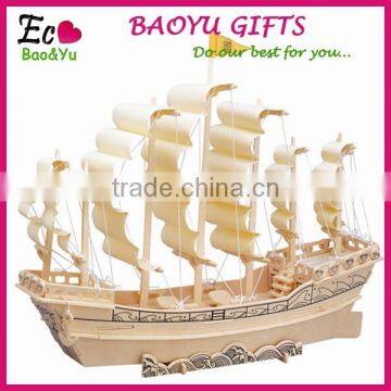 Children's wooden environmental 3d puzzle toys ,simulation model of sailing fancy toy