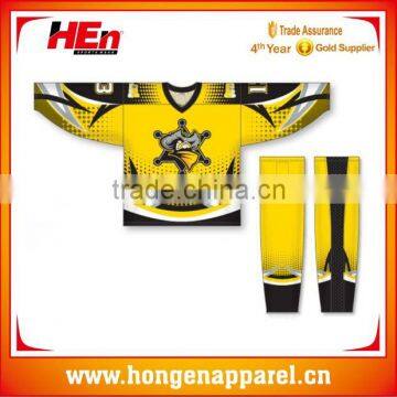 Hongen apparel full sublimation colleague ice hockey shirts goalie jersey with custom hockey socks