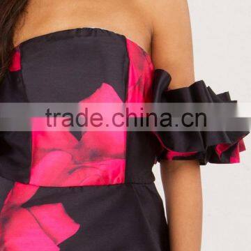 Party Floral Dress off Shoulder Puff Sleeve Newest Design Free Prom Dress photo-5