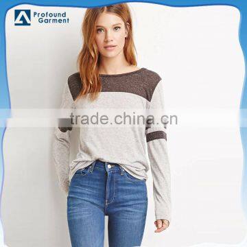 Autumn wear clothing custom heather casual plain loose two tone t-shirt for women