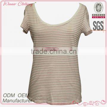 Sexy big neckline short sleeve tight fitted women t-shirt