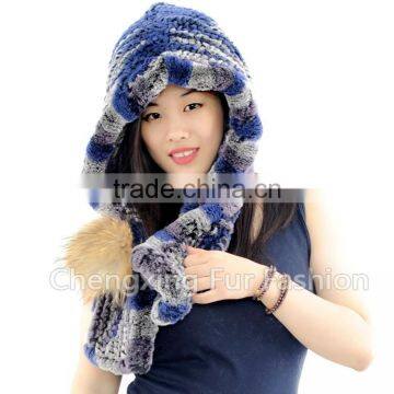 CX-C-242M Hand Knitted Women Real Rex Fur Animal Cap photo-6