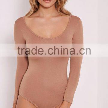 Women Basic Crew Neck Slim Fit Thong Bodysuit With Long Sleeve Jumpsuit High Waist photo-5
