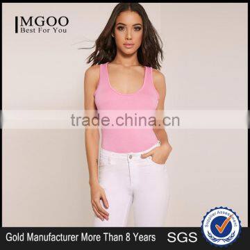 Light Pink Women Basic Bodysuit With Racer Back Bodybuilding Elastic Plain Jumpsuit