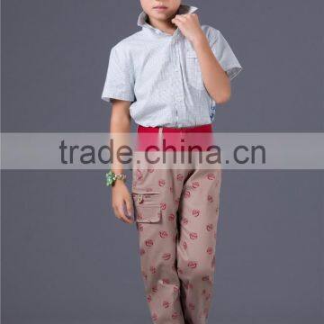 Hot cheap rose printed khaki long trousers baby boy kids