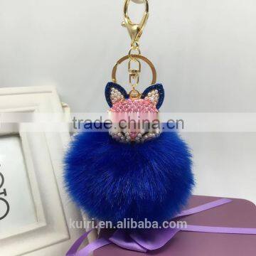 Fahsion Fox Head Faux Fur Keychain HandBag Rhinestone Pendant Charm Soft Car Key Ring 4 Colors Fmq-11 photo-6
