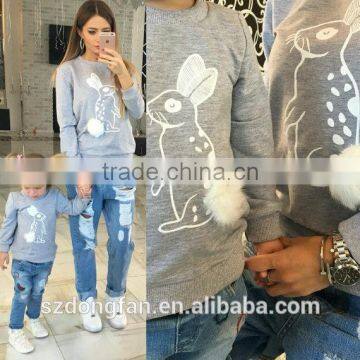 Funny Bunny Fleece Hoodies Pullover Kids Winter Clothes Mommy And Me Outfits Pullover Custom Sweatshirt photo-2