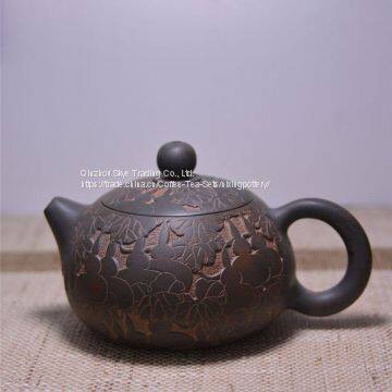 Hot Sale Half Gourd Engarving Nixing Clay Tea Pot Small Tea Pot Similar With Matte Color photo-2