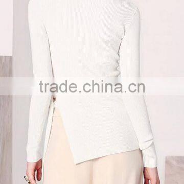 EY0867S Long Sleeve Cable-knit Hem Split Pullover Knit Sweater Patterns for Girls photo-2