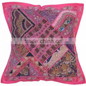 Pink Designer Euro Pillow Sham - Wood Beads Floor Seating Cushion Cover ~ 26 Inch photo-2