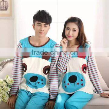2015 Wholesale Blue Cotton Couple Winter Pajamas photo-2
