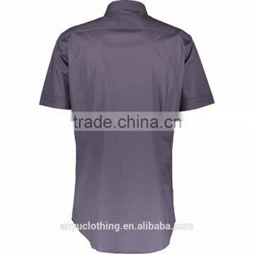Men Customized Classic Hided Buttons Plain Grey Short Sleeve Shirt Wholesale photo-2