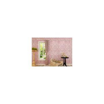 Flocking Pink Floral Pattern European Style Wallpaper for Bedroom , Living Room