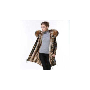 Fashion Good Quality Long Style Camouflage Lady Fur Coat photo-2