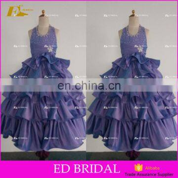 Purple Taffeta Custom Made Long Ball Gown Flower Girl Dress