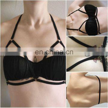 Exposed Charming Cute Women Cage Bra Cow Elsastic Open Cupless Chest Bra Harness Adjustable Belt