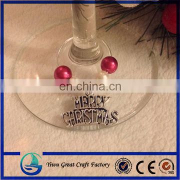 6 Silver and Red Christmas Wine Charms