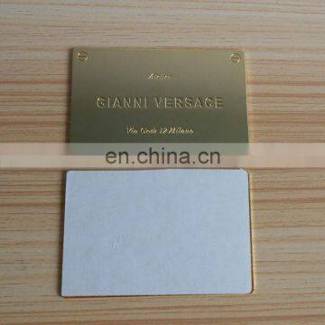 Cusom engraved logo shiny golden metal plate for furniture & bag