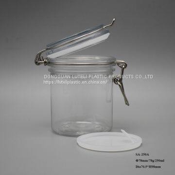250ml Round PET Plastic Beauty Cosmetic Empty Jar and Transparent Container With Metal Clip for 250g Face Care Cream photo-3