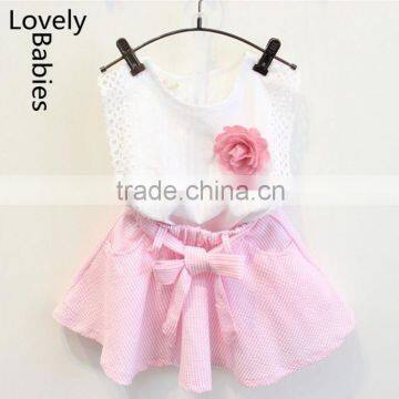 2016 boutique outfit sets baby sleeveless top and fancy skirt with flower