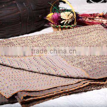 Handmade Kantha Quilt Throw Organic Vegetable Ajrakh Earthy Prints Bedspreads Bed Cover Blanket In Queen size