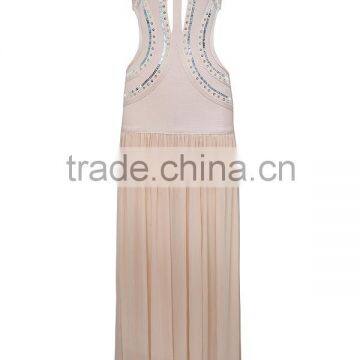 2015 new sey black Ankle-Length mai cut out hollow out beading and beige women evening party chiffon bandage Dress wholesale
