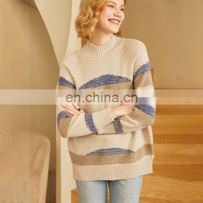 Women Oversized O Neck Designer Jacquard Raglan Sleeves Thick Cashmere Sweater photo-3