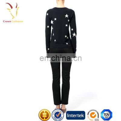 Pure Wool Knitted Star Design Black Intarsia Sweater photo-3