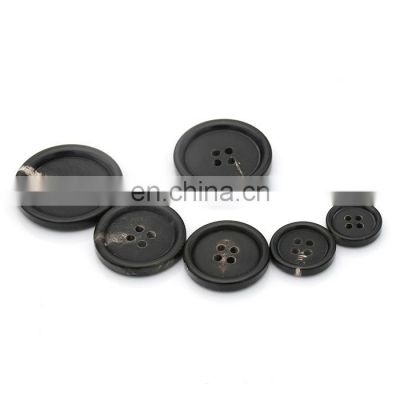 Black flatback 4 hole real horn buttons