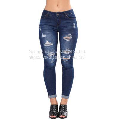 Women's New Style European and American Ripped Slim-fit Buttocks-lifting Jeans photo-2
