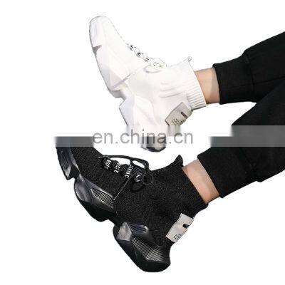 Factory direct sale Christmas high-top knitting custom men's fashion all-match casual white black sneakers