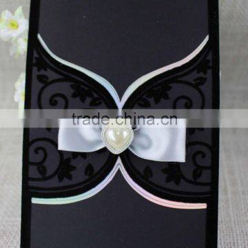 2016 Stylish Nice Luxury Unique Black Flocking Wedding Invitation Card photo-6