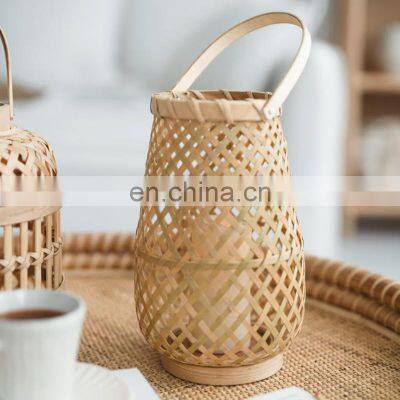 Hot SAle Rustic Bamboo Woven Candlestick Natural Lantern Retro Bamboo Candle Holder Decorative Vietnam Supplier
