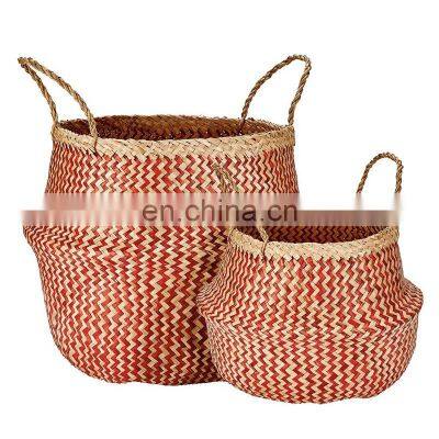 Hot Sale CHeap Zigzag Seagrass Belly Basket Best Seller Plant Holder Storage Basket Decor Home Wholesale photo-4