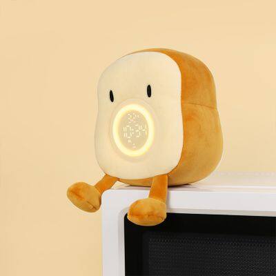 Toast Plush alarm clock Lamp cartoon multi-function student alarm clock children bedroom bedside bread night light