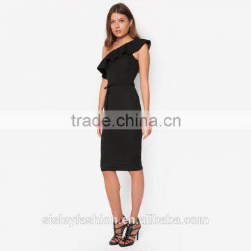 D255 women high quality black dress one shoulder ladies sexy dress design