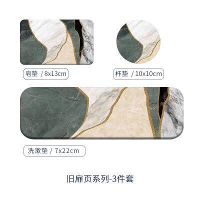 Bathroom Accessories Highly Absorbent Quick Dry Marble Diatomite Stone Bath Mat Set photo-3