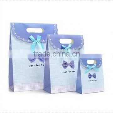 blue color ribbon gift paper bag without handle