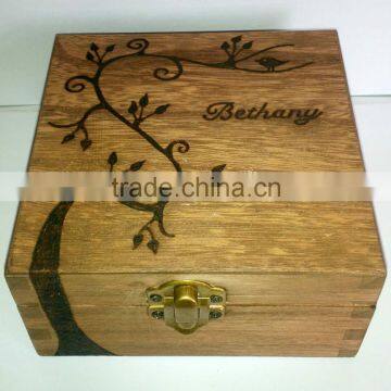 Wooden Jewellery Memory Trinket Box Swirly Tree Keepsake Gift