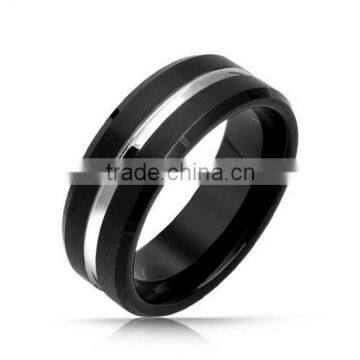 Mens Two Tone Black Tungsten Ring Matte Finish Wedding Band 8mm, New Design Tungsten Ring 8mm