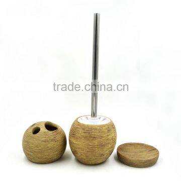 Beige Ribbed Polyresin Bathroom Accessories Set for Hotel and Home