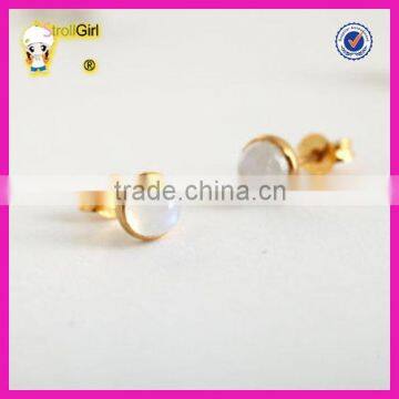 Fashion S925 Gold Plated Gemstone Earrings for Girl, Simple Moonstone Silver Stud Earring photo-2